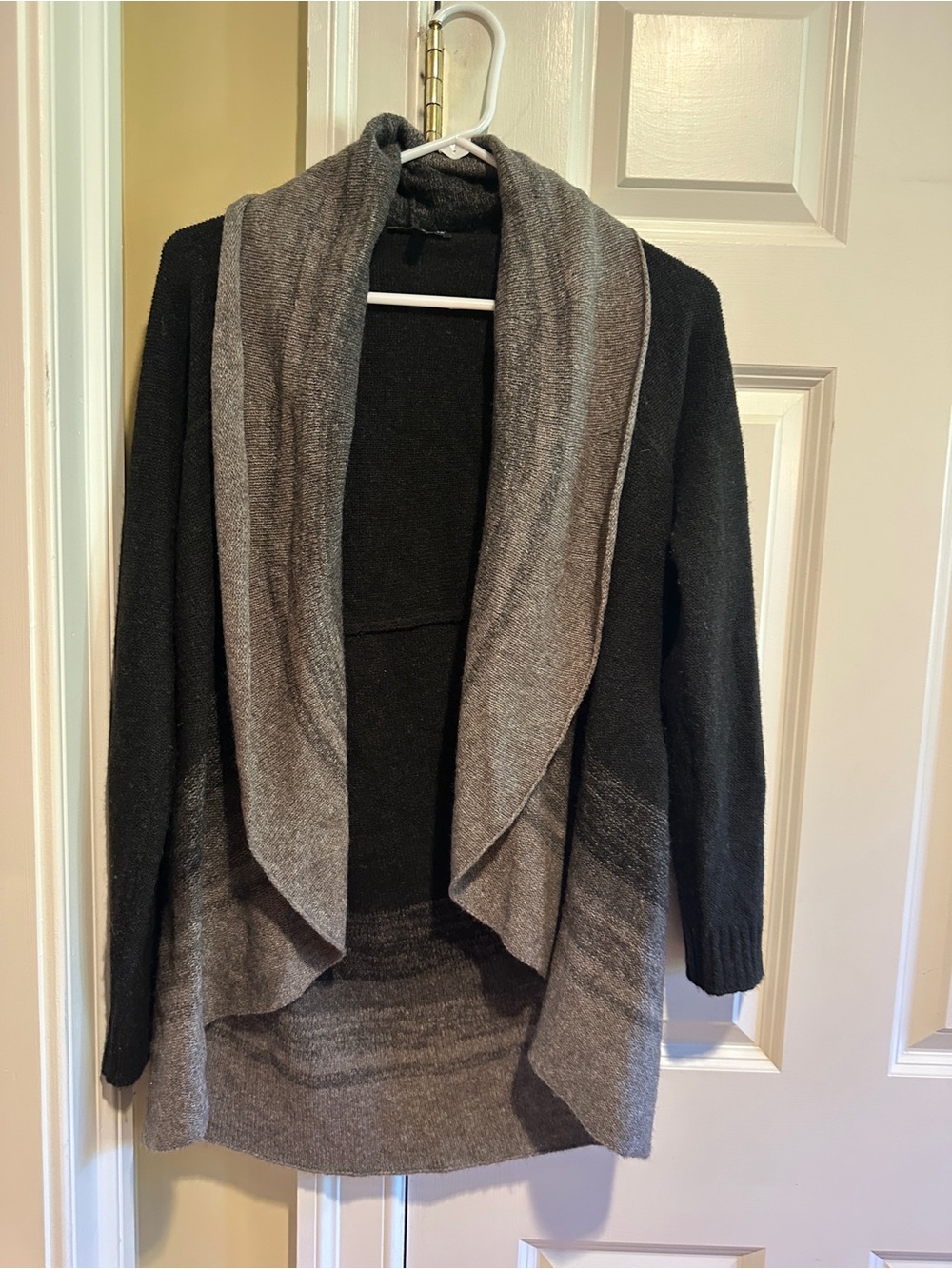 Eileen Fisher Italian Yarn Colorblock Waterfall Cardigan S Black Gray